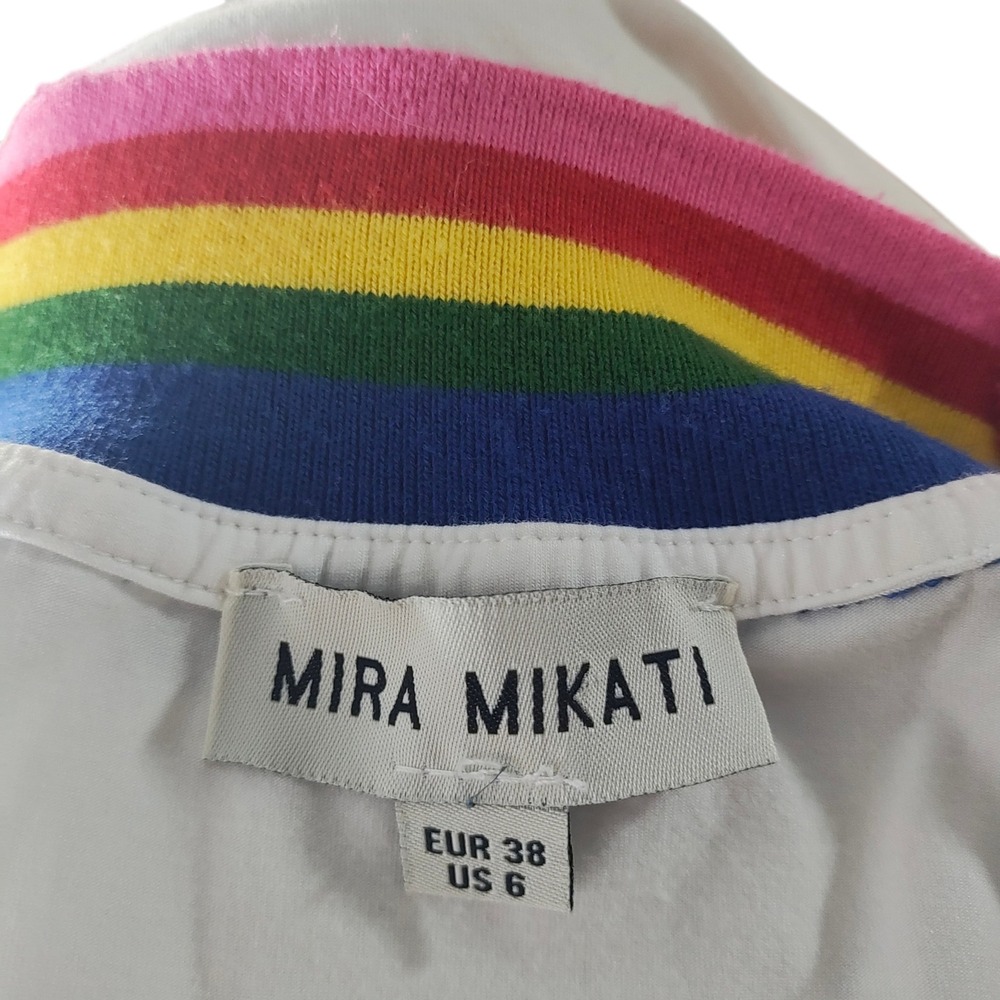 Mira Mikati Forever Or Never Rainbow Mock Neck Glitter Graphic Tee Shirt White 6 - Picture 7 of 8